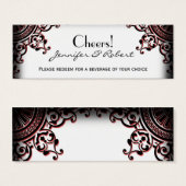 Zwart en Rood Gothic Scroll Wedding Drink Ticket Mini Visitekaartjes (Voorkant /achterkant)