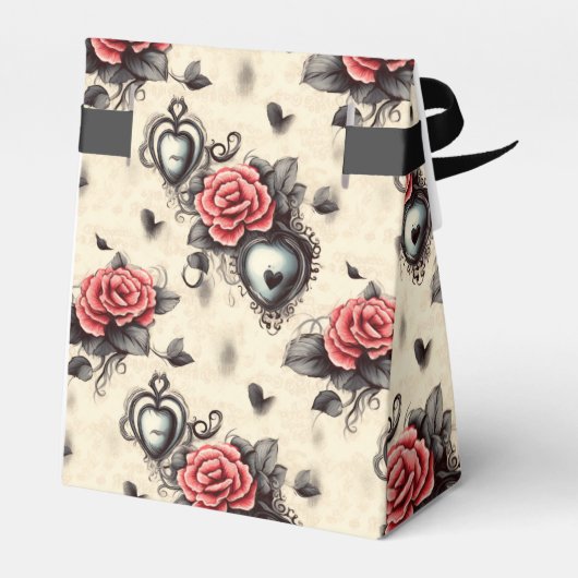 Zwart en Rood Gotisch Patroon Bedankdoosjes (Achterkant)