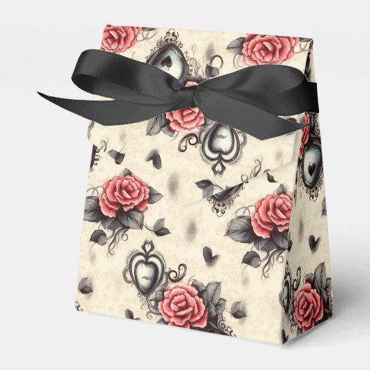 Zwart en Rood Gotisch Patroon Bedankdoosjes (Voorkant Zijde)