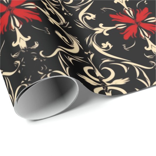 Zwart en Rood Gotisch Patroon Wrapping Papier (Rol Hoek)