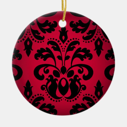 Zwart en rood gotisch Victoriaans damast Keramisch Ornament (Voorkant)