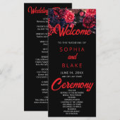 Zwart en rood Gotische Bloemen Dark Wedding Progra (Voorkant / Achterkant)