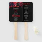 Zwart en rood Gotische Bloemen Dark Wedding Progra Handwaaier (Voorkant en achterkant)