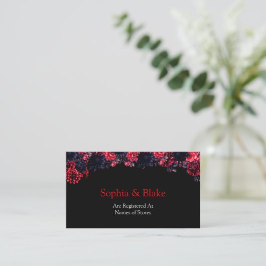 Zwart en rood Gotische Bloemen Dark Wedding Regist Informatiekaartje (Staand voorkant)