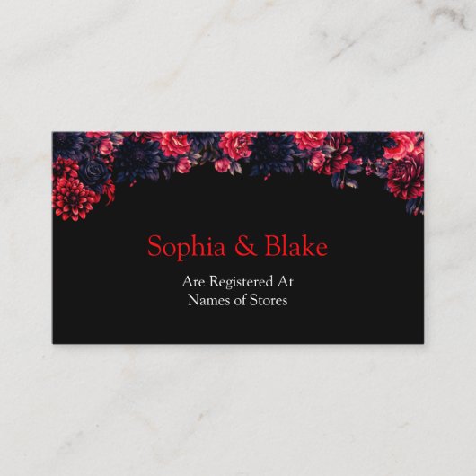 Zwart en rood Gotische Bloemen Dark Wedding Regist Informatiekaartje (Voorkant)