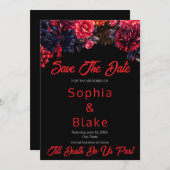 Zwart en rood Gotische Bloemen Donker Save the Dat Kaart (Voorkant / Achterkant)