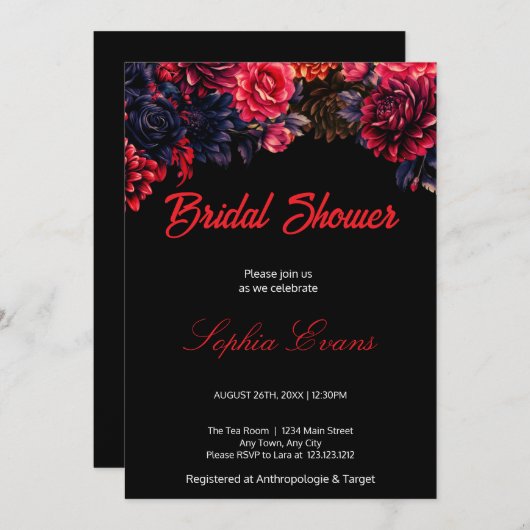 Zwart en rood Gotische Bloemen Donker Vrijgezellen Kaart (Voorkant / Achterkant)