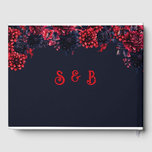 Zwart en rood Gotische Bloemen Donkere bruiloft Gastenboek (Achterkant)