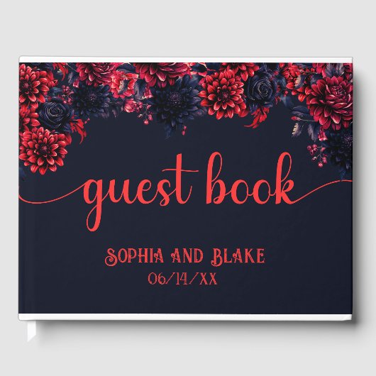 Zwart en rood Gotische Bloemen Donkere bruiloft Gastenboek (Voorkant)