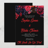 Zwart en rood Gotische Bloemen Donkere bruiloft Kaart (Voorkant / Achterkant)