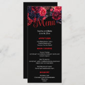 Zwart en Rood Gotische Bloemen Donkere Trouwplatte Menu (Voorkant / Achterkant)