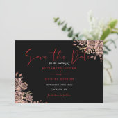 Zwart en rood gotische bloemenfoto bruiloft save the date (Staand voorkant)