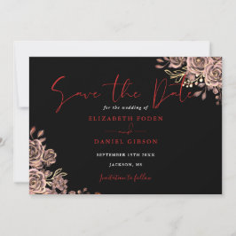 Zwart en rood gotische bloemenfoto bruiloft save the date
