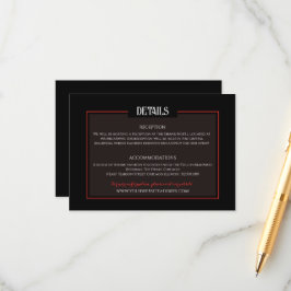 Zwart en rood gotische bruiloft minimalistische in informatiekaartje