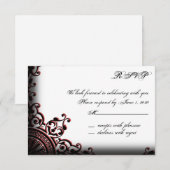 Zwart en rood gotische scroll responskaart RSVP kaartje (Voorkant / Achterkant)