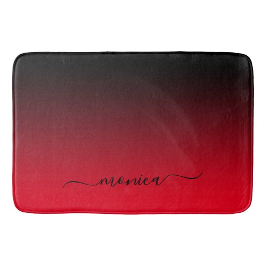 Zwart en rood Gradient Elegant Naam Badmat (Voorkant)