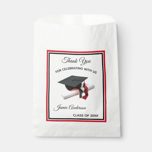 Zwart en rood Graduation Cap & Tassel | Feest Bedankzakje (Voorkant)