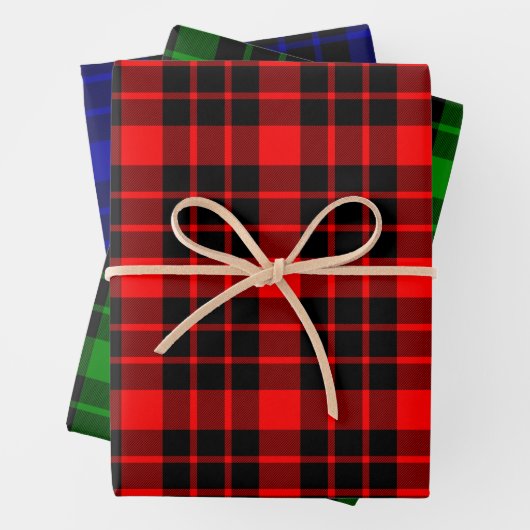 Zwart en Rood, Groen en Blauw Plaid Inpakpapier Vel (In situ)