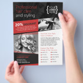 Zwart en Rood Haar Salon, Kapper Flyer (Hand)