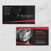 Zwart en Rood Haar Salon, Kapper, Haarstylist Visitekaartje (Voorkant / Achterkant)