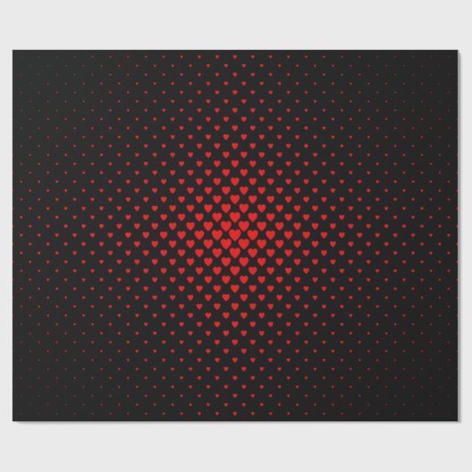 Zwart en rood Halftone Heart Patroon Cadeaupapier (Vlak)