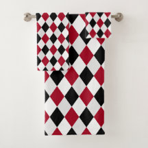 Zwart en rood harlekijn diamantpatroon bad 