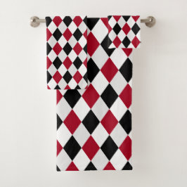 Zwart en rood harlekijn diamantpatroon bad  handdoek