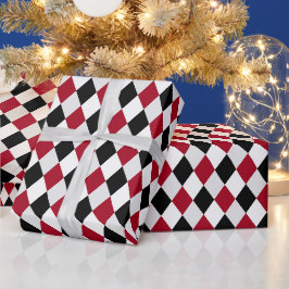 Zwart en rood harlekijn diamantpatroon cadeaupapier