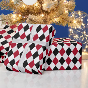 Zwart en rood harlekijn diamantpatroon cadeaupapier