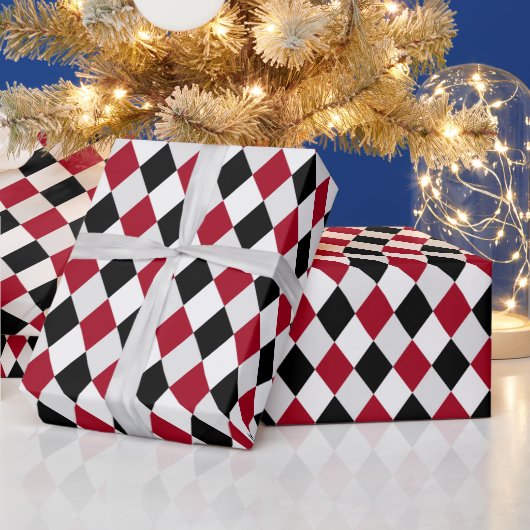 Zwart en rood harlekijn diamantpatroon cadeaupapier (Feestdagen)