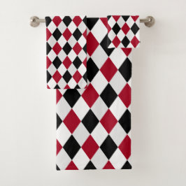 Zwart en rood Harlequin Diamond Pattern Bath Bad Handdoek