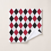 Zwart en rood Harlequin Diamond Pattern Bath Bad Handdoek (Wasdoekje)