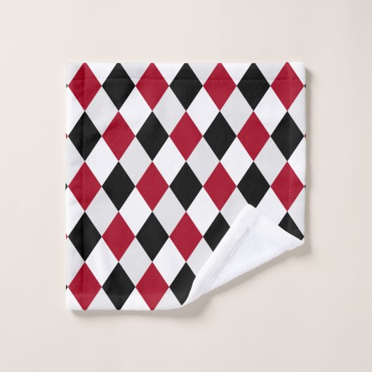 Zwart en rood Harlequin Diamond Pattern Bath Bad Handdoek (Wasdoekje)