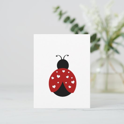Zwart en rood hart Ladybug Briefkaart (Staand voorkant)