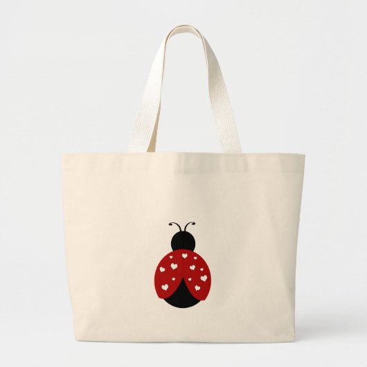 Zwart en rood hart Ladybug Grote Tote Bag (Voorkant)