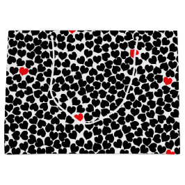 Zwart en rood hart op wit groot cadeauzakje