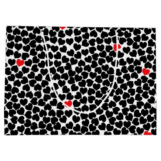 Zwart en rood hart op wit groot cadeauzakje (Achterkant)