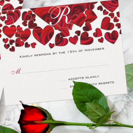 Zwart en Rood Hart Rozen Bruiloft RSVP