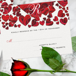 Zwart en Rood Hart Rozen Bruiloft RSVP Kaartje