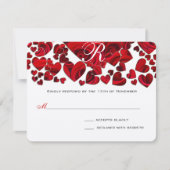 Zwart en Rood Hart Rozen Bruiloft RSVP Kaartje (Voorkant)