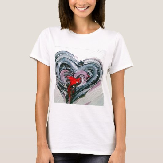 Zwart en rood hart T T-shirt (Voorkant)
