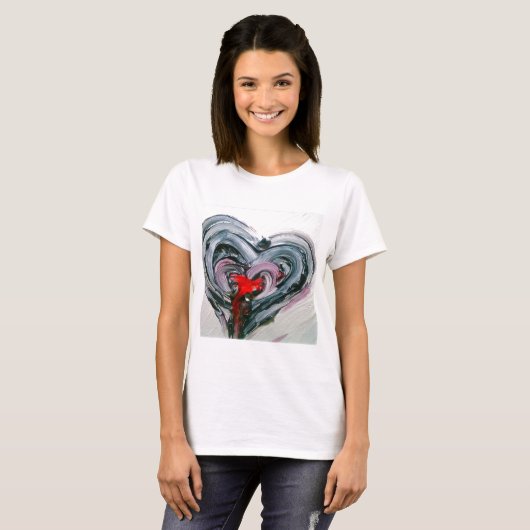 Zwart en rood hart T T-shirt (Voorkant volledig)
