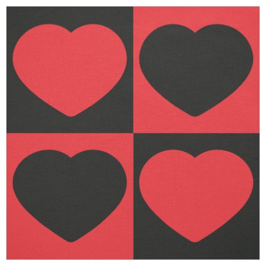 Zwart en rood harten stof (Swatch)
