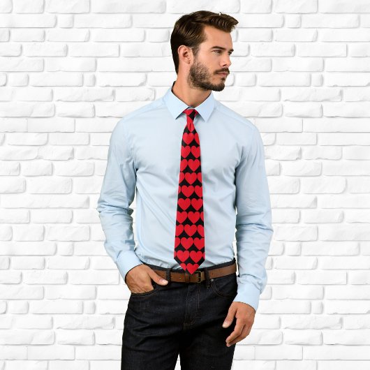 Zwart en rood hartpatroon stropdas