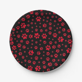 Zwart en rood hondenpootafdruk papieren bord