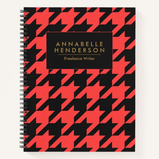 Zwart en Rood Houndstooth Notitieboek (Voorkant)