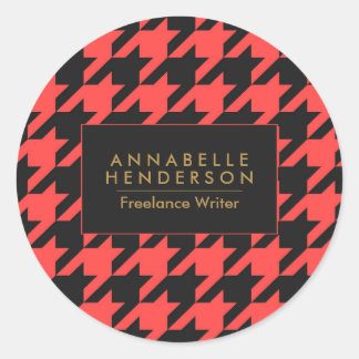 Zwart en Rood Houndstooth Ronde Sticker