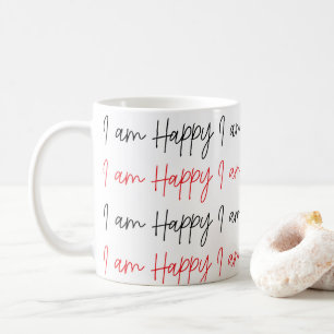 Zwart en Rood Ik ben Happy Typography Koffiemok