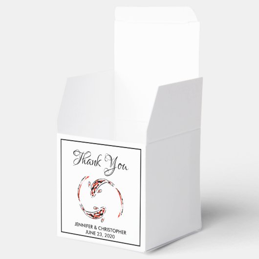 Zwart en rood Japans Koi Vissen Kunsthuwelijk Bedankdoosjes (Geopend)