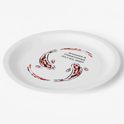 Zwart en rood Japans Koi Vissen Kunsthuwelijk Papieren Bordje (Gekanteld)